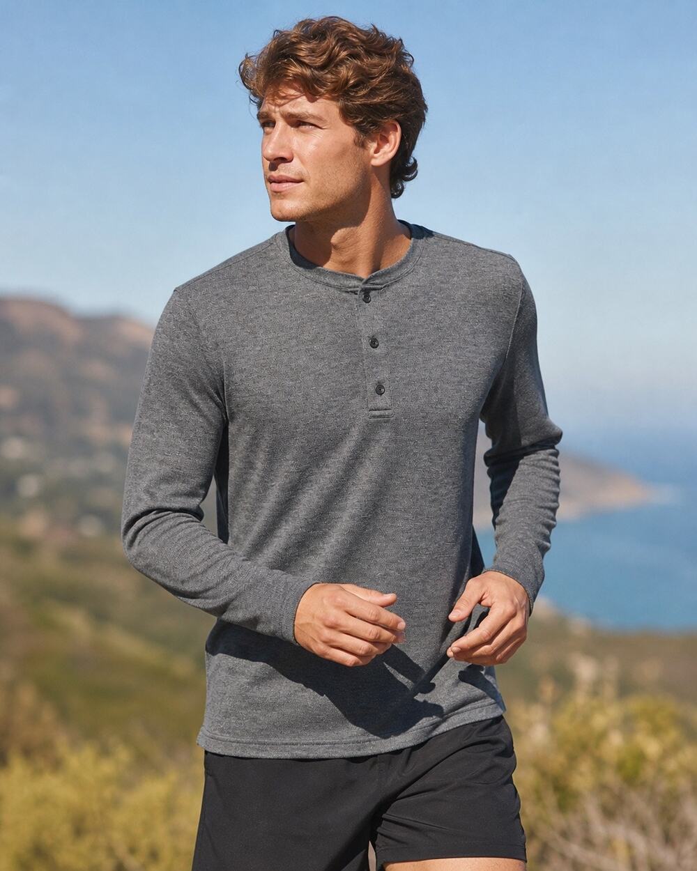 SKECHERS Mens Performance Lightweight Henley Long Sleeve Pullover Shirt Large